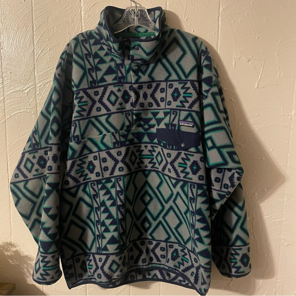 Patagonia Synchilla Fleece with Blue and Green Patterns